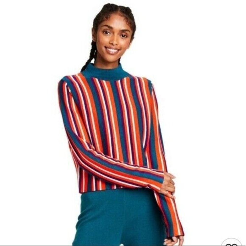 Victor Glemaud x Target Womens Striped Mock Turtleneck Pullover Sweater Medium